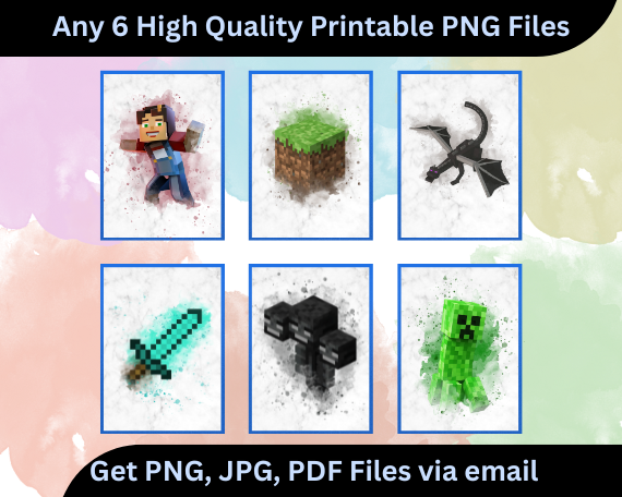 Watercolor Gaming Characters – Kids Room Art Hand-painted watercolor gaming characters for kids’ room wall décor in Canada