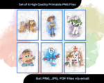 Set of 6 watercolor gaming characters digital wall art for kids room Canada