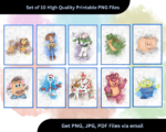 Hand-painted 10 watercolor gaming characters for kids’ room wall décor in Canada