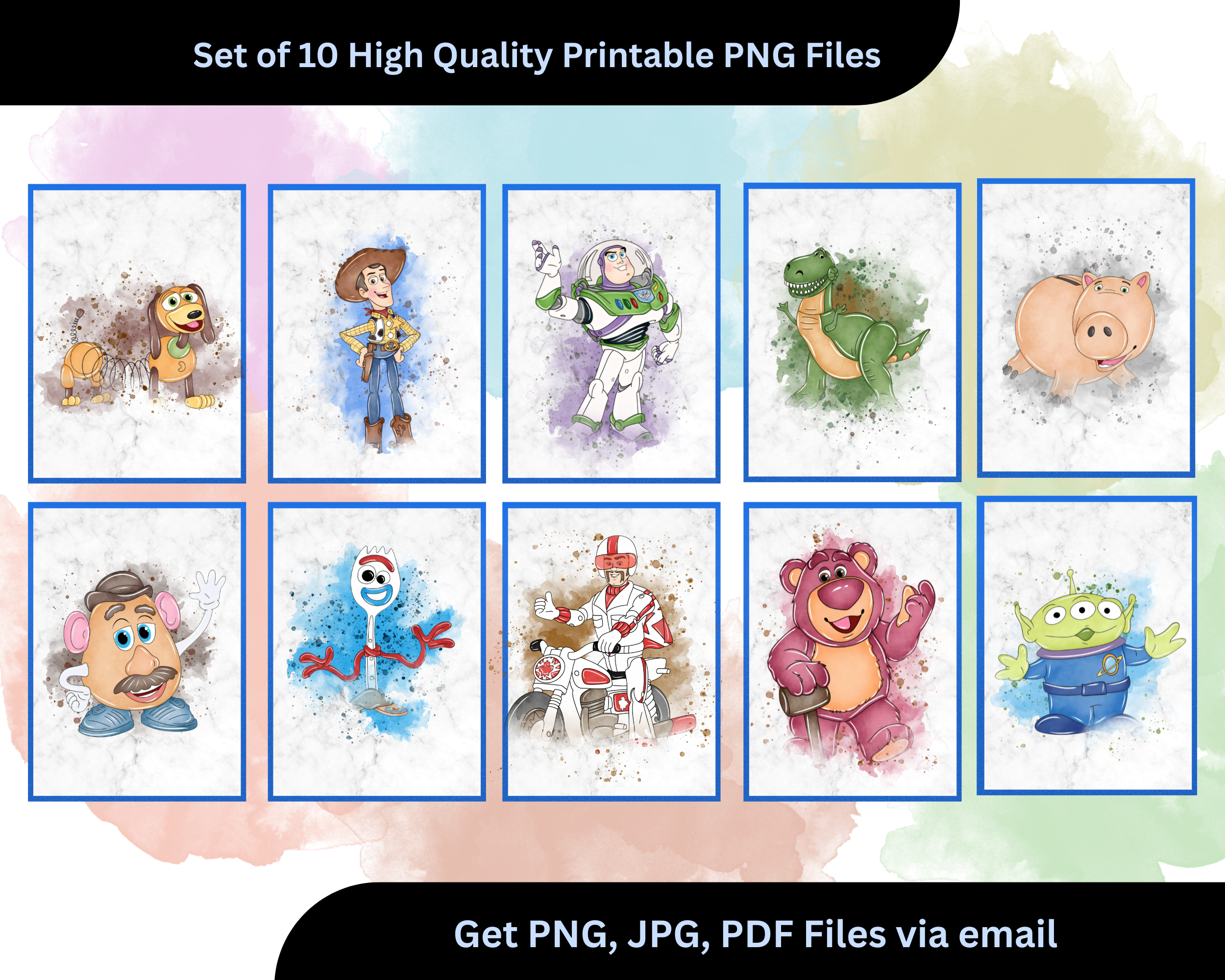 Watercolor 10 Gaming Characters – Digital Set Hand-painted 10 watercolor gaming characters for kids’ room wall décor in Canada