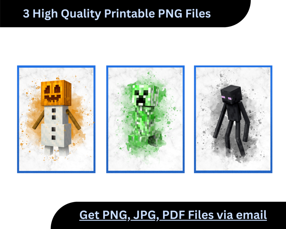 Hand-painted 3 blocky pixel gaming characters for kids’ room wall décor in Canada