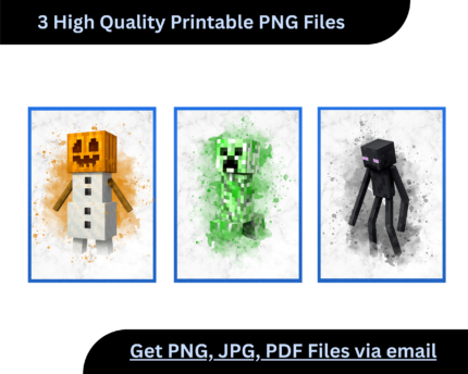 Hand-painted 3 blocky pixel gaming characters for kids’ room wall décor in Canada