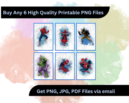 Hand-painted 6 watercolor gaming characters for kids’ room wall décor in Canada