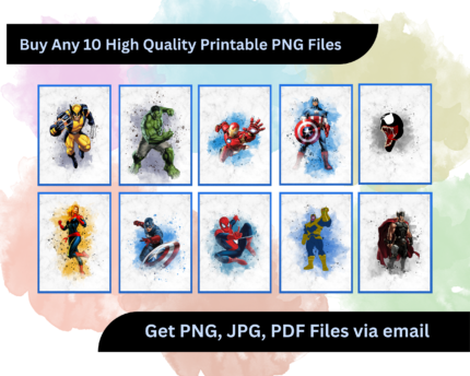 Set of 10 watercolor gaming characters digital download for kids room wall art in Canada