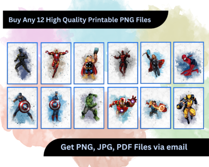 Hand-painted 12 watercolor gaming characters for kids’ room wall décor in Canada