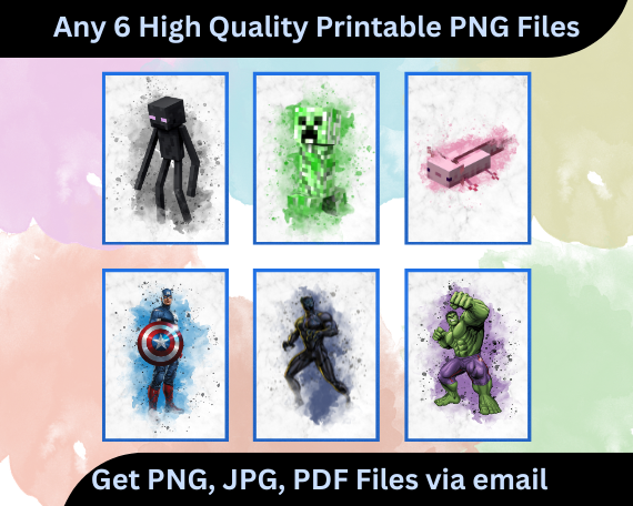 Buy Custom Watercolor Gaming Character Posters in Canada – Spider-Man, Hulk, Batman, Minecraft & More