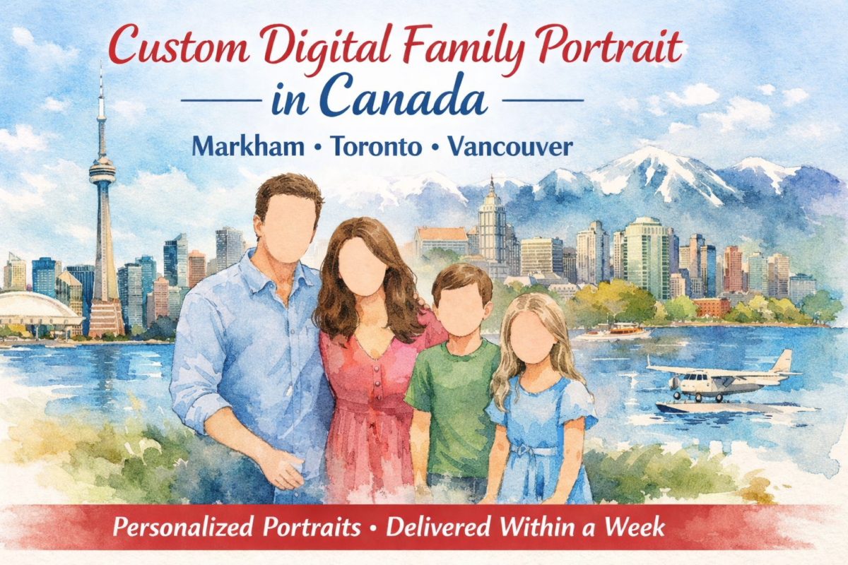 Watercolor family portrait illustration – Markham, Toronto, Vancouver