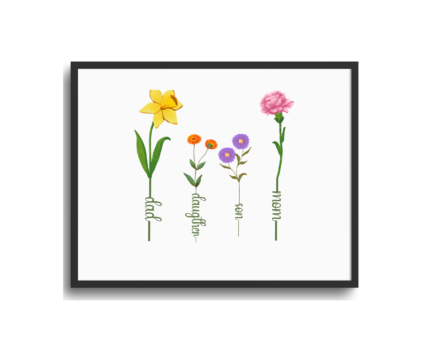 Personalized birth flower family print digital download Canada